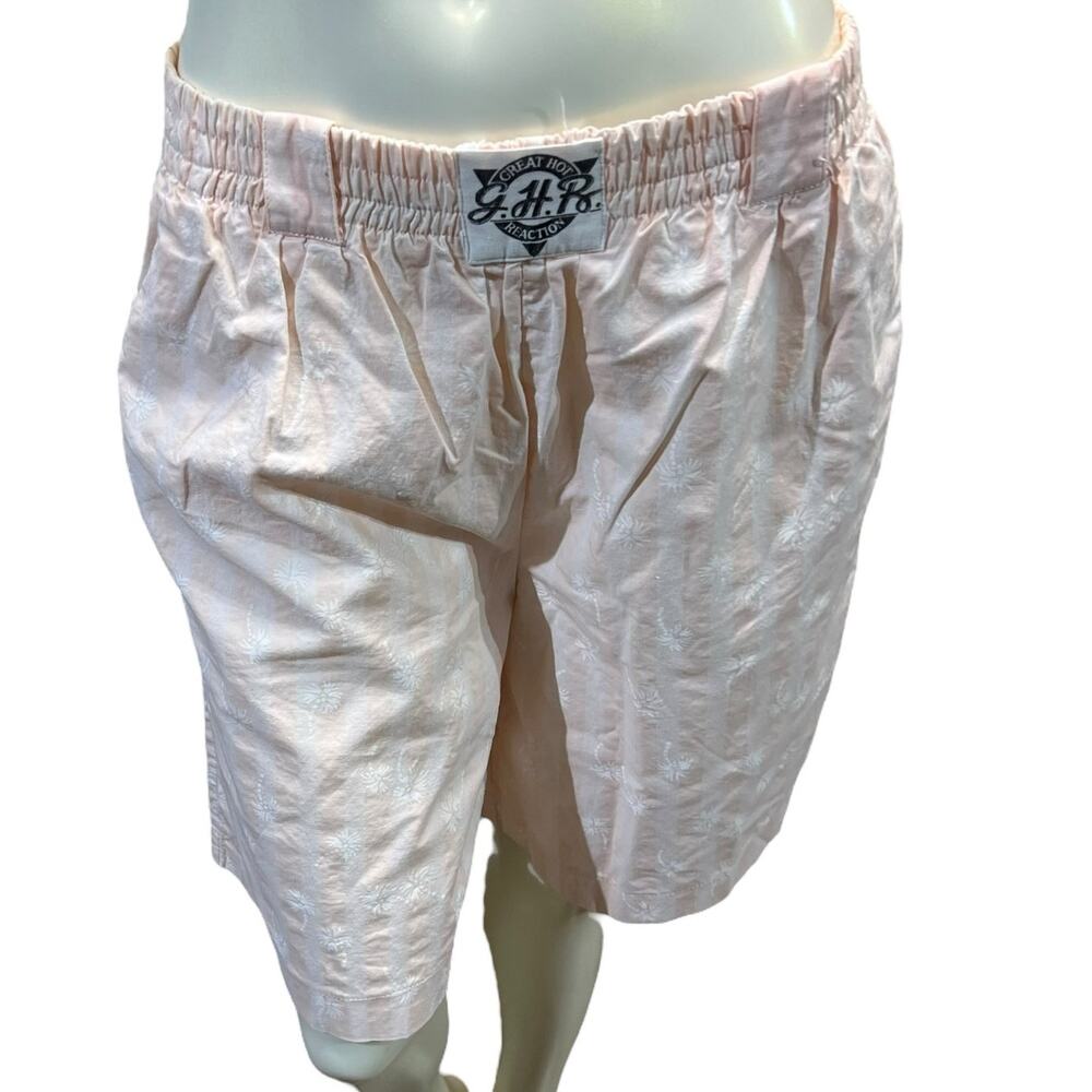 Great Hot Reaction 90s Shorts Palm Tree Shadow Stripe Pink White Medium GHR